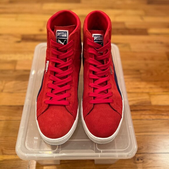 Puma High-top Red Suede with Navy Blue sneakers, Size 13 US - Picture 1 of 6